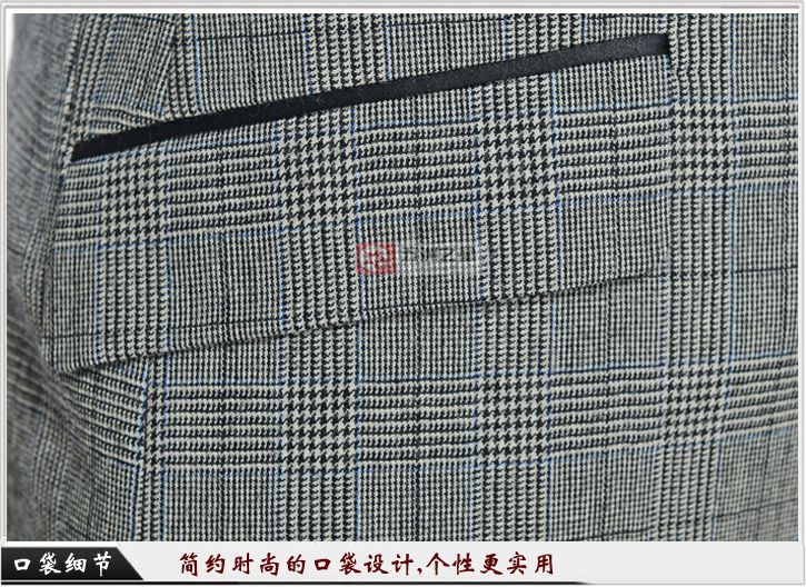 男士英倫風(fēng)千鳥格職業(yè)裝定制口袋細節(jié)展示